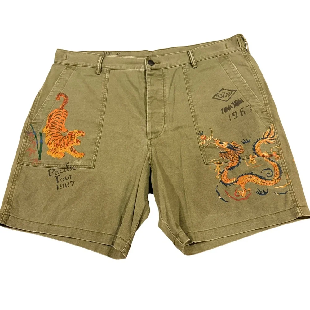 Polo Ralph Lauren Utility Surplus Chino Shorts Olive Green Pacific Tour Mens 40